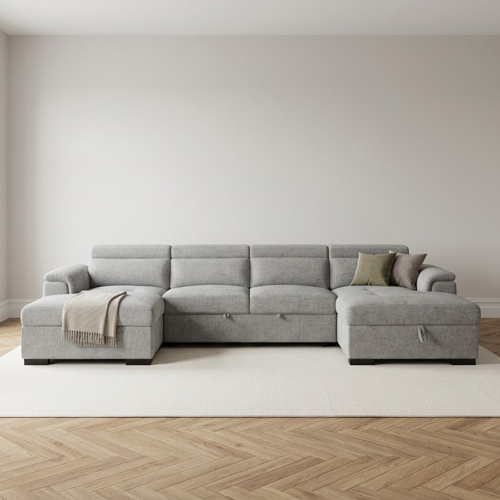 Alaya Storage U Shape Sofa Bed - Light Grey Chenille - main image