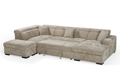 August U Shape Style Storage Sofa Bed With Ottoman - Beige Chenille - Left Hand - product view 2