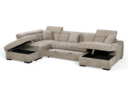 August U Shape Style Storage Sofa Bed With Ottoman - Beige Chenille - Left Hand - product view 3