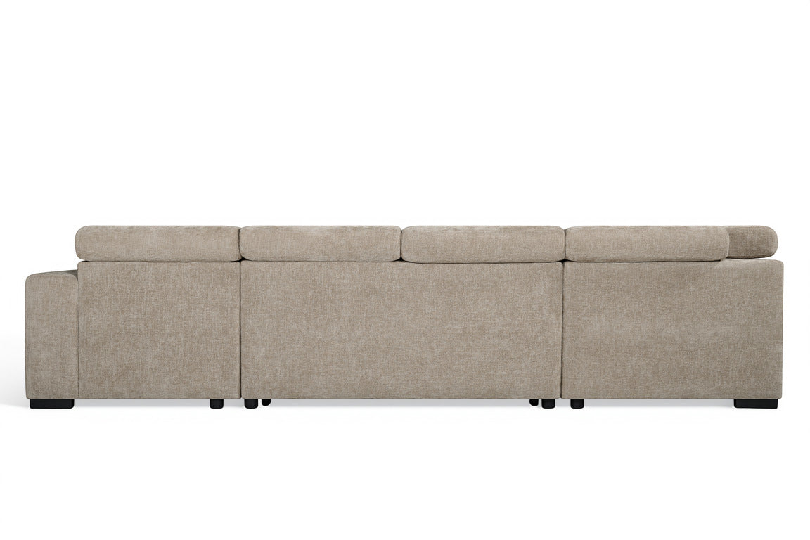August U Shape Style Storage Sofa Bed With Ottoman - Beige Chenille - Left Hand - product view 5