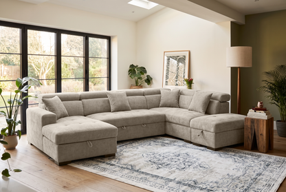 August U Shape Style Storage Sofa Bed With Ottoman - Beige Chenille - Right Hand - product view 1