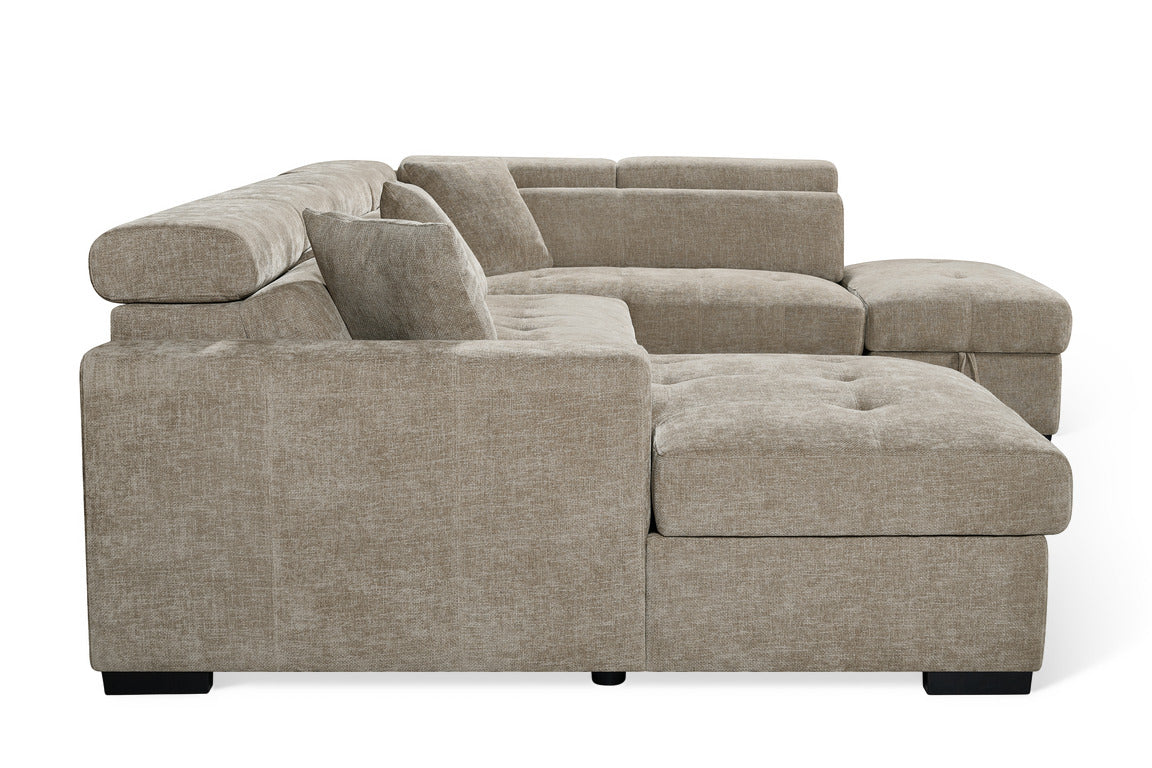 August U Shape Style Storage Sofa Bed With Ottoman - Beige Chenille - Right Hand - product view 2