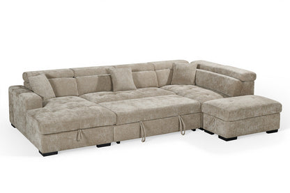 August U Shape Style Storage Sofa Bed With Ottoman - Beige Chenille - Right Hand - product view 3