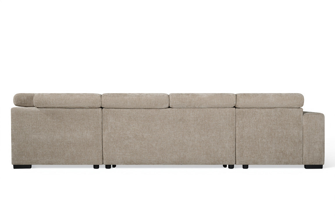 August U Shape Style Storage Sofa Bed With Ottoman - Beige Chenille - Right Hand - product view 5