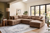August U Shape Style Storage Sofa Bed With Ottoman - Brown Suede Leather - Left Hand - product view 1