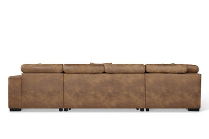 August U Shape Style Storage Sofa Bed With Ottoman - Brown Suede Leather - Left Hand - product view 5