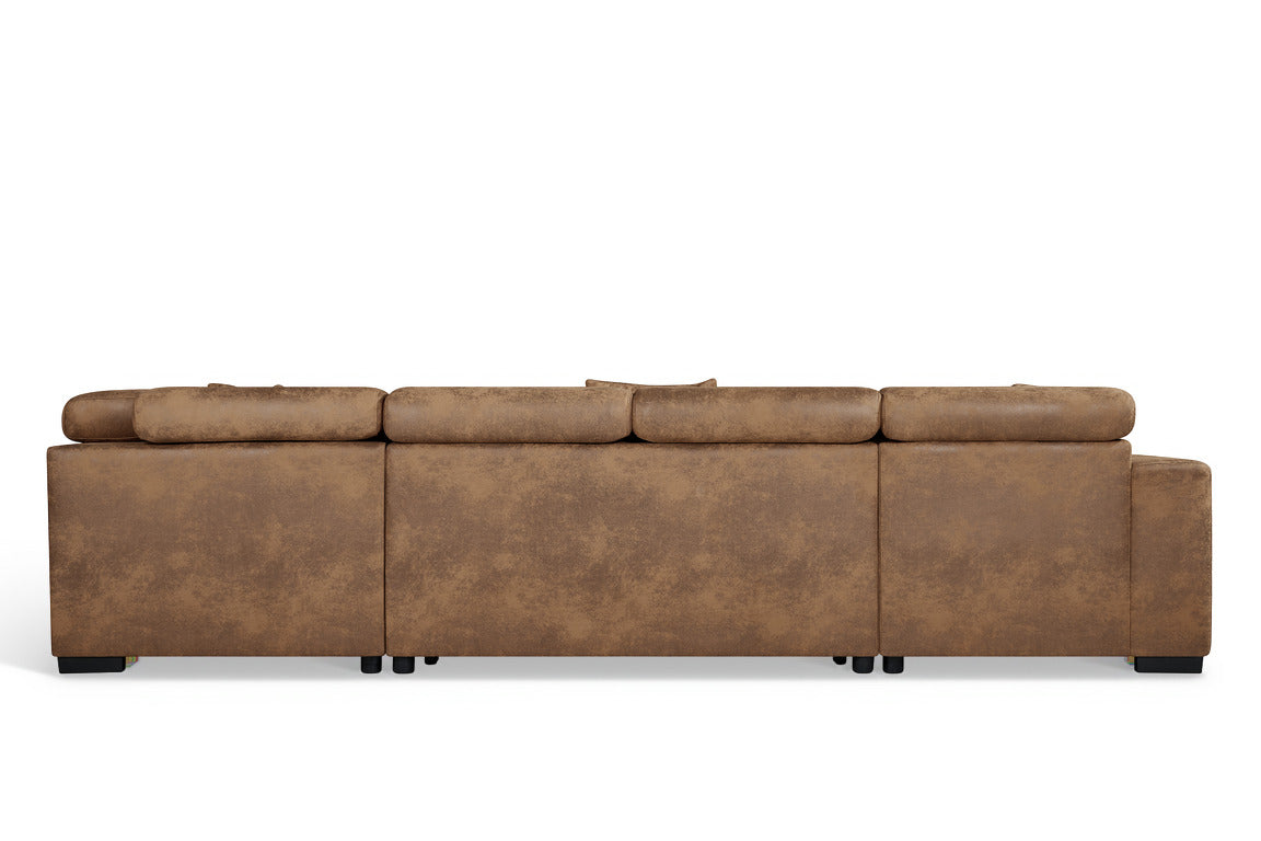 August U Shape Style Storage Sofa Bed With Ottoman - Brown Suede Leather - Right Hand - product view 5