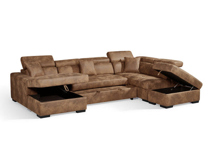 August U Shape Style Storage Sofa Bed With Ottoman - Brown Suede Leather - Right Hand - product view 6