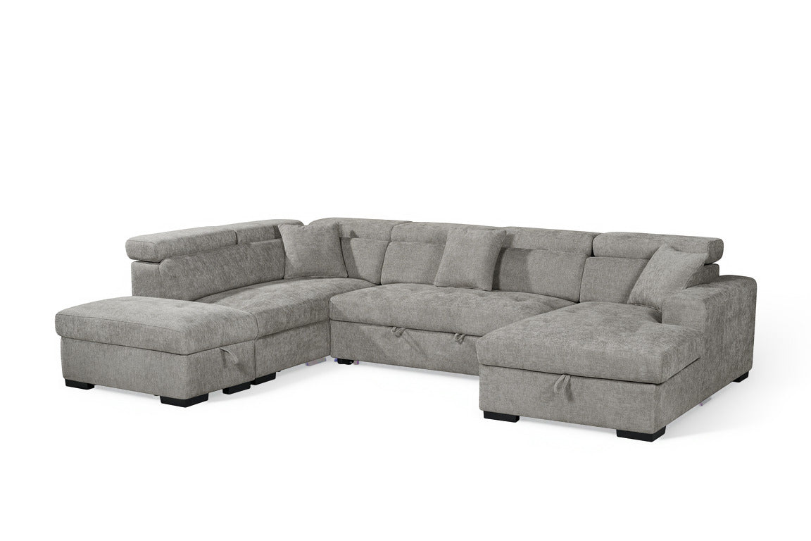 August U Shape Style Storage Sofa Bed With Ottoman - Grey Chenille - Left Hand - product view 2