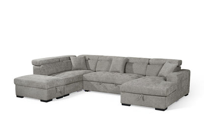 August U Shape Style Storage Sofa Bed With Ottoman - Grey Chenille - Left Hand - product view 2