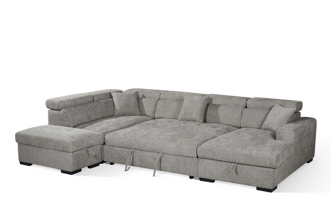 August U Shape Style Storage Sofa Bed With Ottoman - Grey Chenille - Left Hand - product view 3
