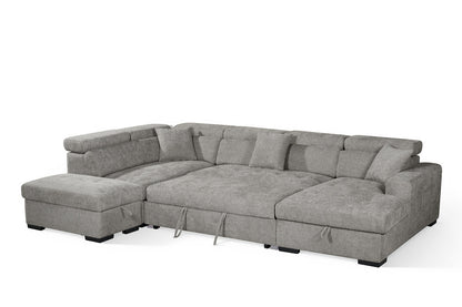 August U Shape Style Storage Sofa Bed With Ottoman - Grey Chenille - Left Hand - product view 3