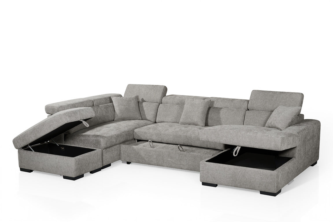 August U Shape Style Storage Sofa Bed With Ottoman - Grey Chenille - Left Hand - product view 4