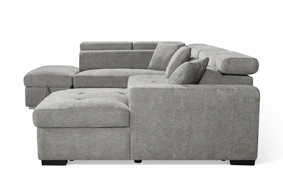 August U Shape Style Storage Sofa Bed With Ottoman - Grey Chenille - Left Hand - product view 5