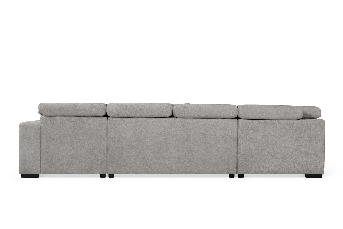August U Shape Style Storage Sofa Bed With Ottoman - Grey Chenille - Left Hand - product view 6