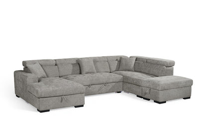 August U Shape Style Storage Sofa Bed With Ottoman - Grey Chenille - Right Hand - product view 2
