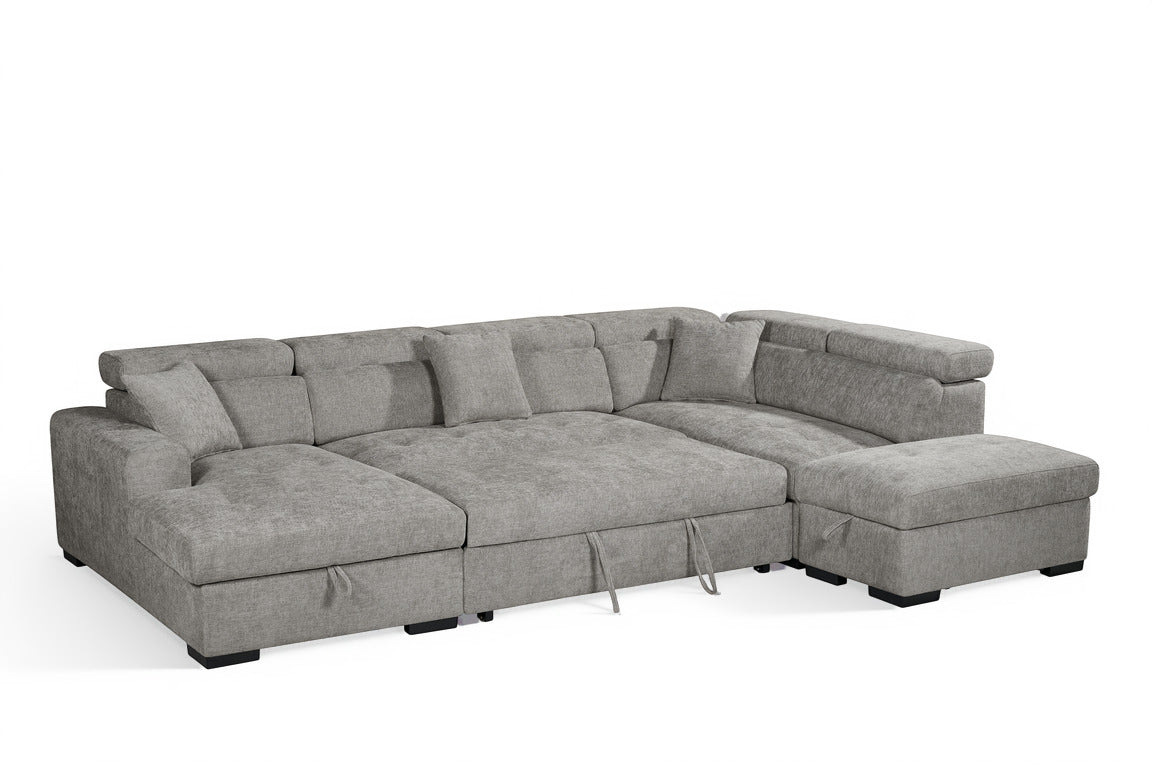 August U Shape Style Storage Sofa Bed With Ottoman - Grey Chenille - Right Hand - product view 3
