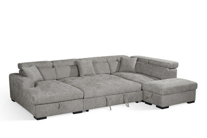 August U Shape Style Storage Sofa Bed With Ottoman - Grey Chenille - Right Hand - product view 3