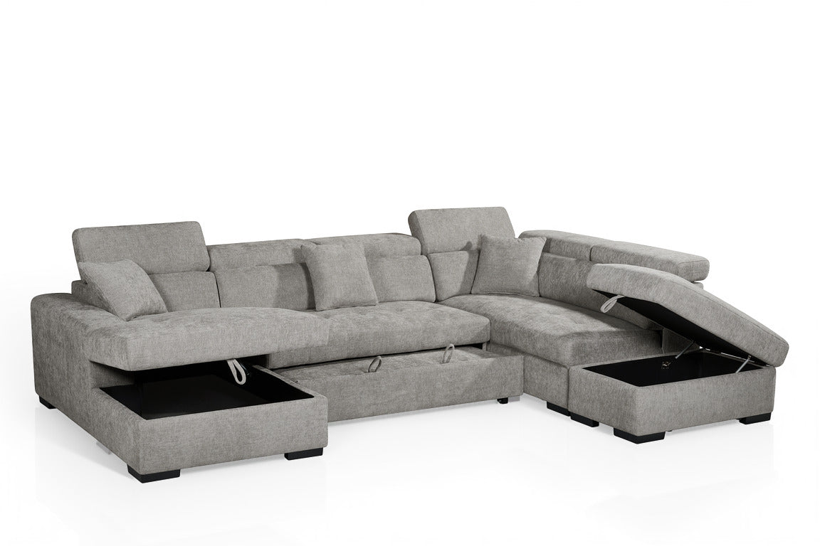 August U Shape Style Storage Sofa Bed With Ottoman - Grey Chenille - Right Hand - product view 4