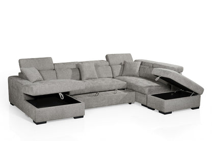 August U Shape Style Storage Sofa Bed With Ottoman - Grey Chenille - Right Hand - product view 4