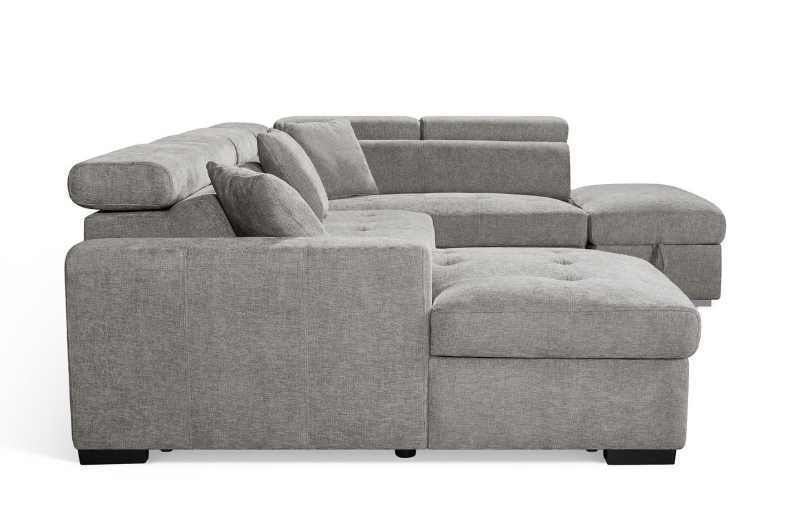 August U Shape Style Storage Sofa Bed With Ottoman - Grey Chenille - Right Hand - product view 5