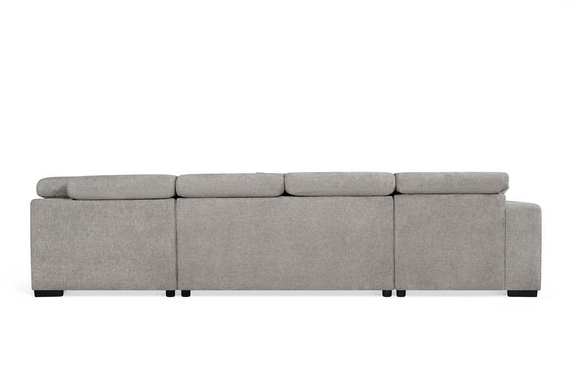 August U Shape Style Storage Sofa Bed With Ottoman - Grey Chenille - Right Hand - product view 6