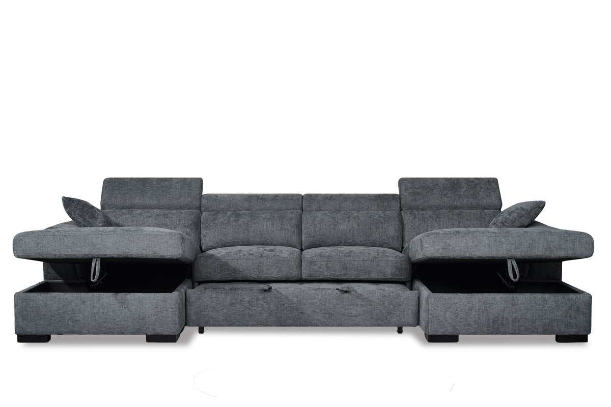 Alaya Storage U Shape Sofa Bed - Blue - hidden chaise storage open