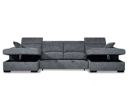 Alaya Storage U Shape Sofa Bed - Blue - hidden chaise storage open