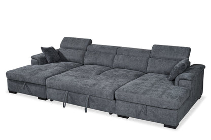 Alaya Storage U Shape Sofa Bed - Blue - pull-out bed extended