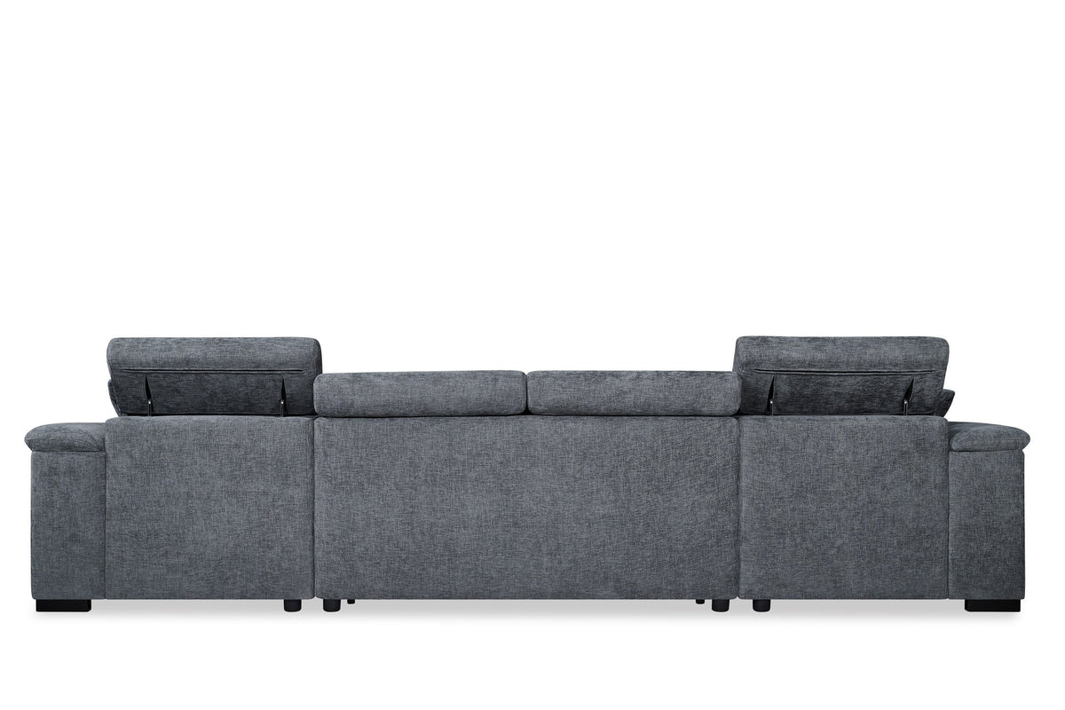 Alaya Storage U Shape Sofa Bed - Blue - rear view