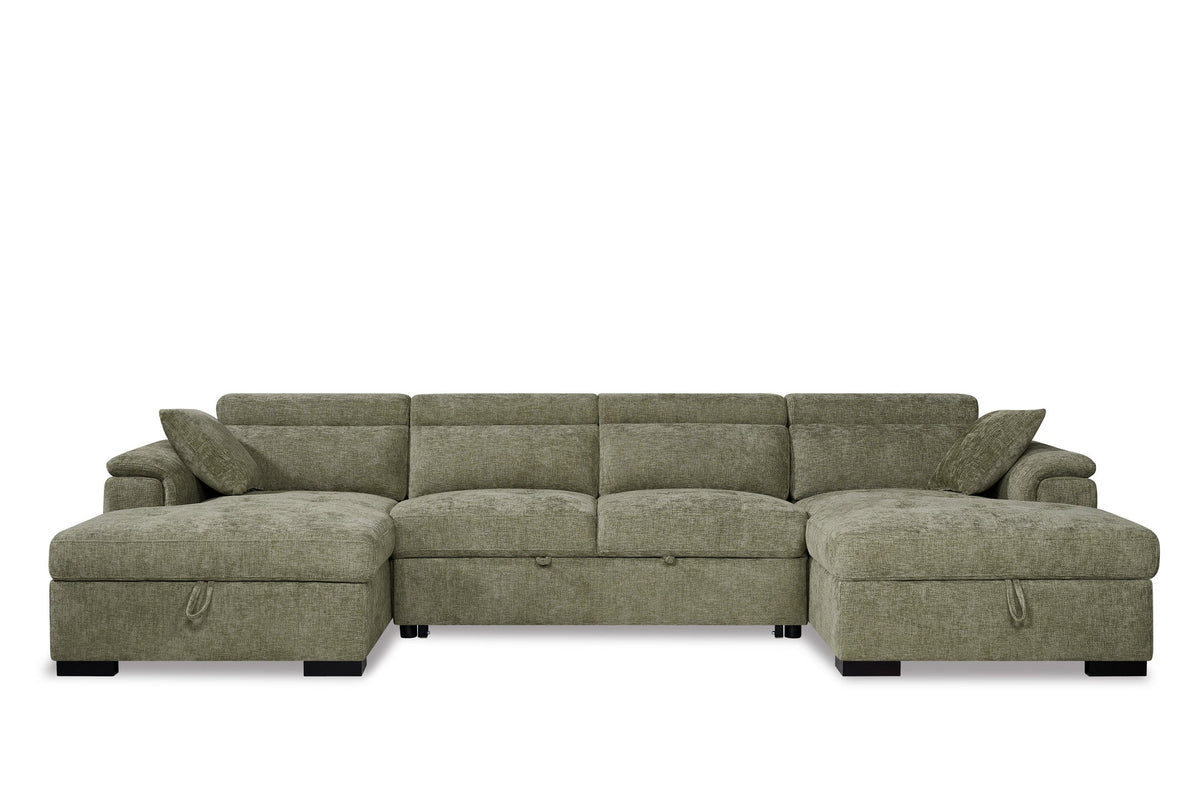 Alaya Storage U Shape Sofa Bed - Green - product view 2