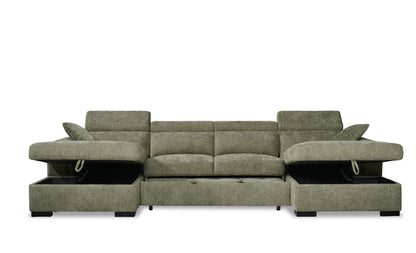 Alaya Storage U Shape Sofa Bed - Green - hidden chaise storage open