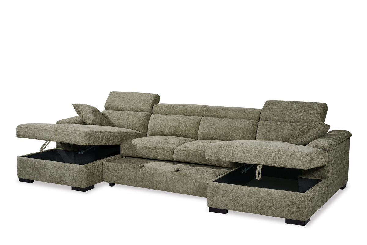 Alaya Storage U Shape Sofa Bed - Green - hidden chaise storage open