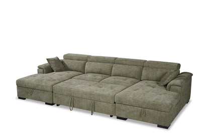 Alaya Storage U Shape Sofa Bed - Green - pull-out bed extended