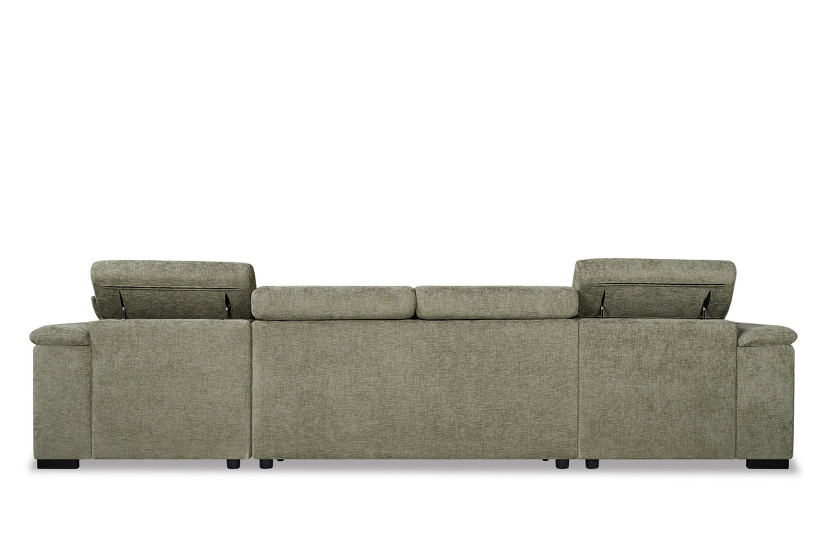 Alaya Storage U Shape Sofa Bed - Green - rear view