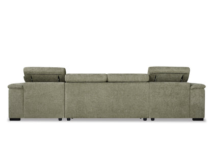 Alaya Storage U Shape Sofa Bed - Green - rear view