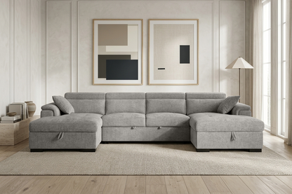 Alaya Storage U Shape Sofa Bed - Light Grey - living room view