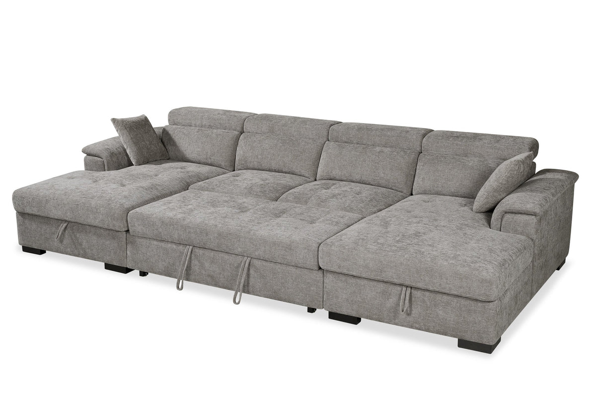 Alaya Storage U Shape Sofa Bed - Light Grey - pull-out bed extended