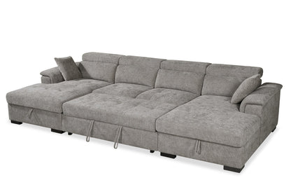 Alaya Storage U Shape Sofa Bed - Light Grey - pull-out bed extended