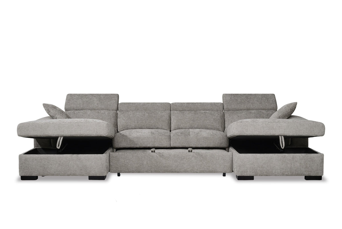 Alaya Storage U Shape Sofa Bed - Light Grey - hidden chaise storage open