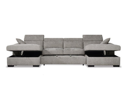 Alaya Storage U Shape Sofa Bed - Light Grey - hidden chaise storage open