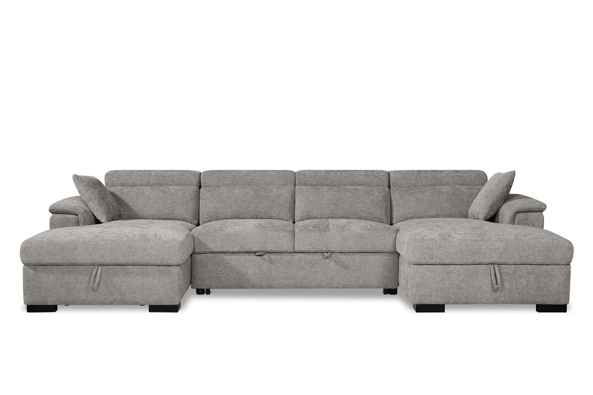 Alaya Storage U Shape Sofa Bed - Light Grey - product view 5