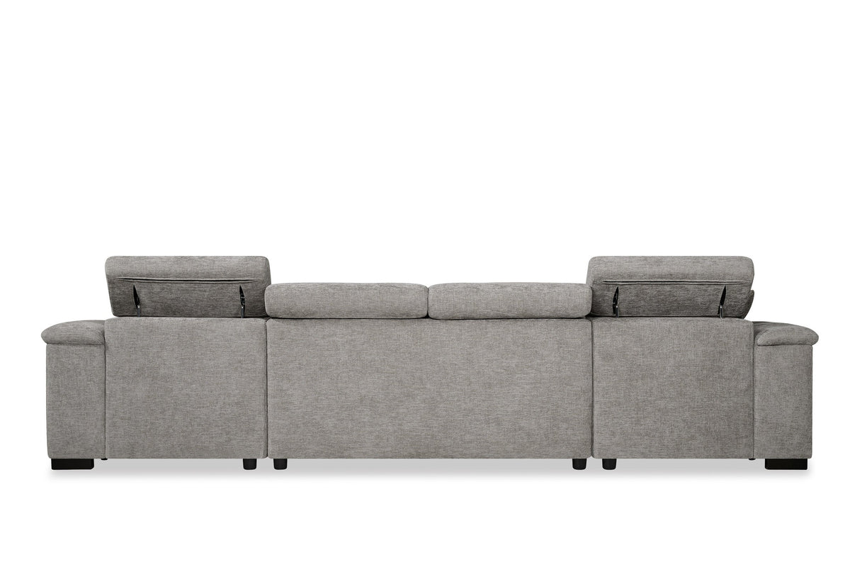 Alaya Storage U Shape Sofa Bed - Light Grey - rear view