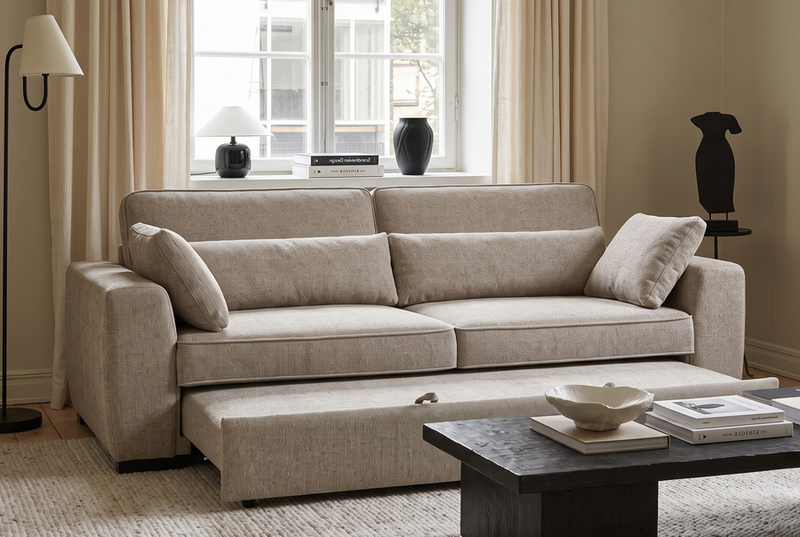 Alfie Beige Chenille Fabric 3 Seater Sofabed