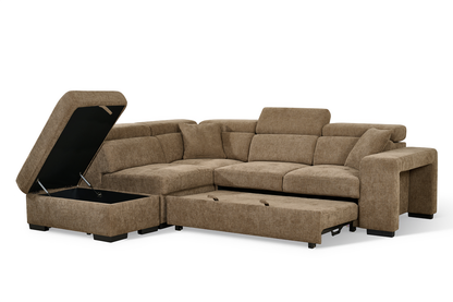 Amelia Chocolate Brown Chenille Fabric Corner Sofa Bed with Storage and Ottomans