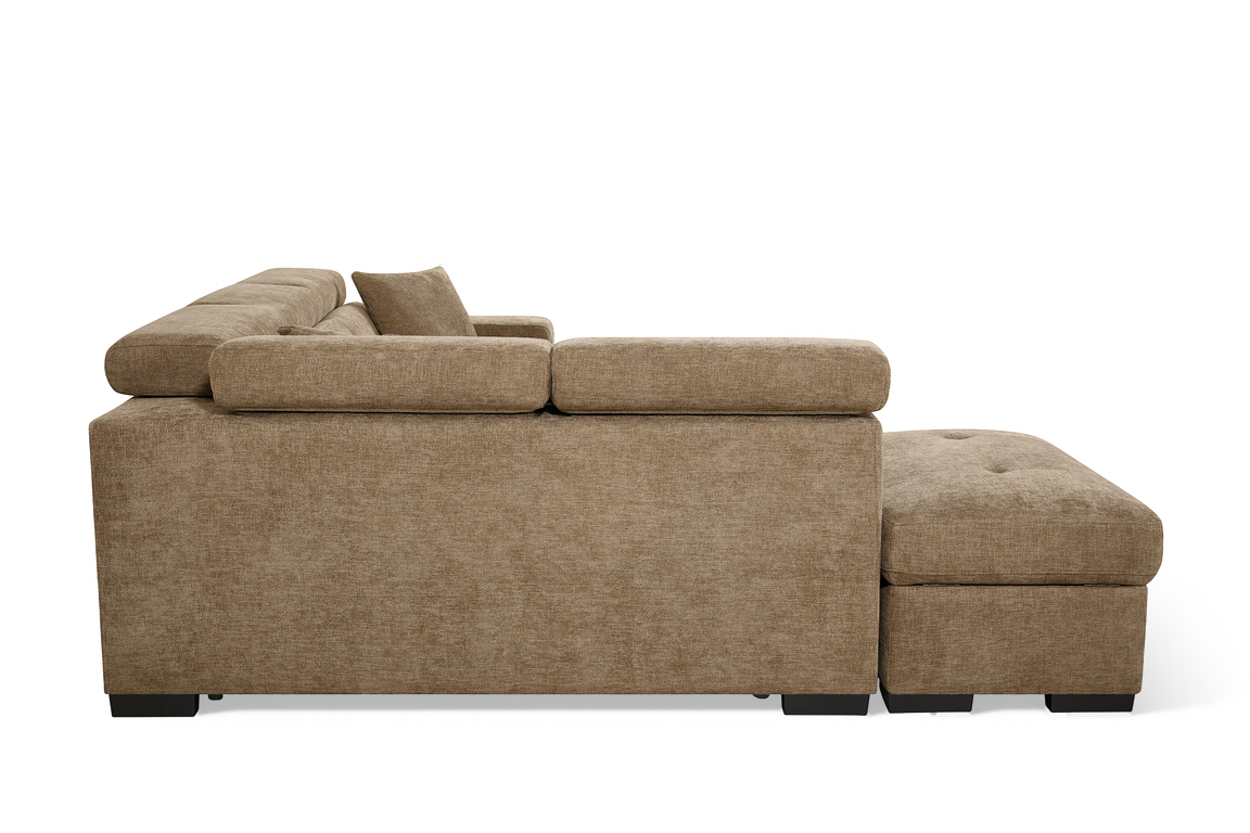 Amelia Chocolate Brown Chenille Fabric Corner Sofa Bed with Storage and Ottomans