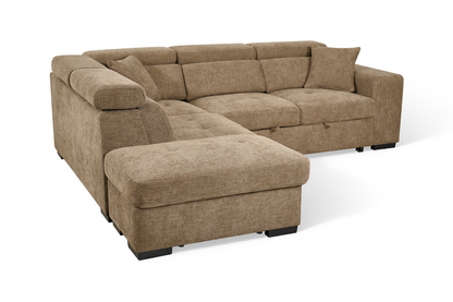 Amelia Chocolate Brown Chenille Fabric Corner Sofa Bed with Storage and Ottomans