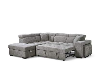 Amelia Grey Chenille Fabric Corner Sofa Bed with Storage and Ottomans