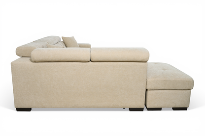 Amelia Light Beige Chenille Fabric Corner Sofa Bed with Storage and Ottomans