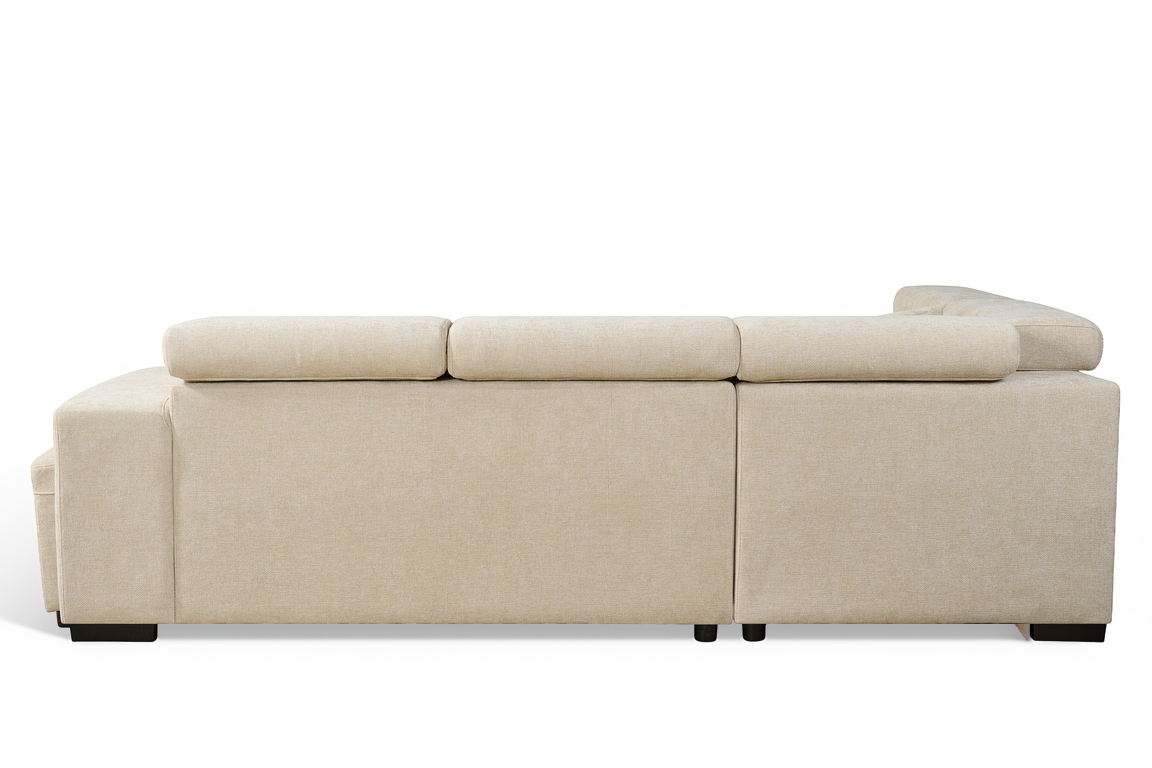 Amelia Light Beige Chenille Fabric Corner Sofa Bed with Storage and Ottomans